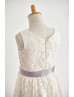 Ivory Lace Champagne Lining Knee Length Flower Girl Dress